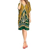 LA LEELA Women's Summer Loose Caftan Short Flowy Evening Gown Loungewear Dashiki House Dresses for Women 2X-3X Green_M620