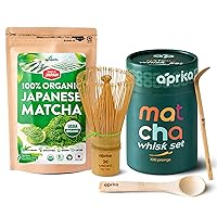 Japanese Matcha Powder 100g + Matcha Bamboo Whisk Set by Aprika Life