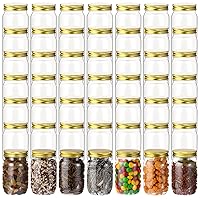 50 Pcs 8 oz Clear Plastic Mason Jars with Gold Lids Empty Wide Mouth Candy Jars Storage Containers with Screw Lids for Storage Candy Honey Spices and Drink Valentine DIY Decorative