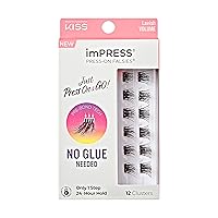 KISS imPRESS False Eyelashes, Lash Clusters, Falsies, Lavish Volume', 12mm-14mm, Includes 12 pieces of pre-bonded lashes, Contact Lens Friendly, Easy to Apply, Reusable Strip Lashes