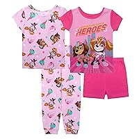 Paw Patrol Girls' Pajamas 2-For-1 Cotton Pajama Set 4 Piece