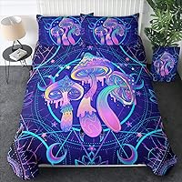 Sleepwish Mushroom Hippie Bedding Trippy Hippy Bed Set Psychedelic Mushroom Duvet Cover Sets for Kids Boys Girls Blue Pink Purple 3 Piece Modern Abstract Geometric Bedspreads (Queen)