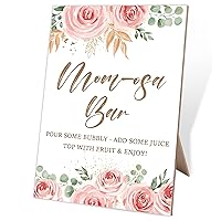 Mom-osa Bar Sign,Wooden Sign with Stand,Blush Pink Floral Mom-osa Bar Decorations,Neutral Baby Shower Decorations,Baby Shower Decorations,Baby Shower Sign,Party Favors Supplies,19