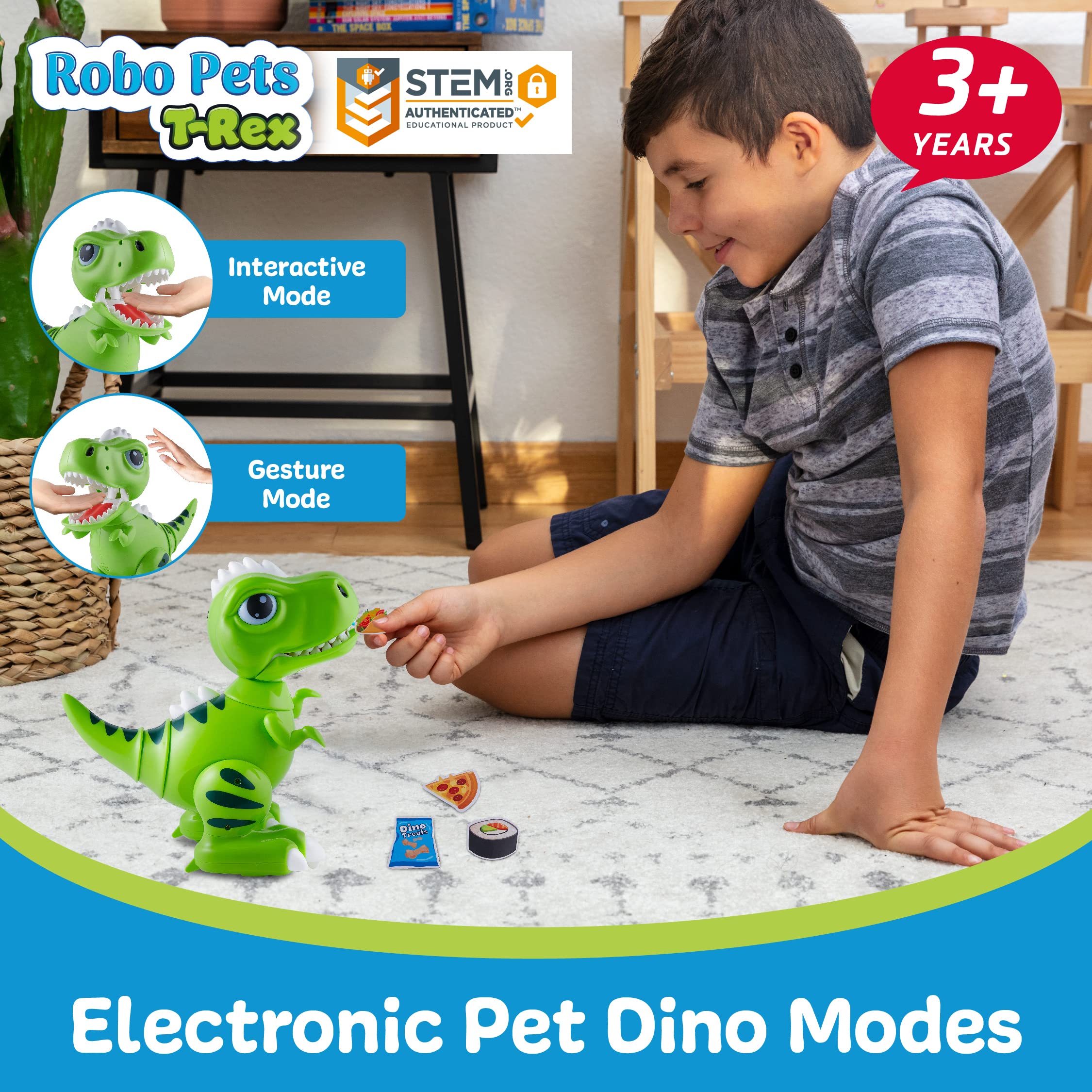 Robo Pets T-Rex Dinosaur Toy for Boys and Girls - Remote Control Robot Toy with LED Light Eyes, Interactive Hand Motion Gestures, STEM Toy Program Treats, Walking and Dancing Robot Dinosaur Kids Toy