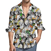 Mens Button Down Long Sleeve Shirts Weed Leaf Soft Peach Skin Velvet Casual Beach Shirts with Pocket color13