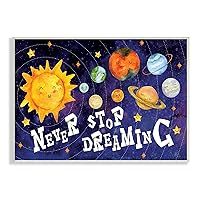 Stupell Industries Never Stop Dreaming Sentiments Happy Face Solar System, Designed by ND Art Wall Plaque, 10 x 15, Purple