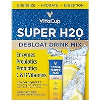 VitaCup Super H2O Bloating Relief and Digestive Health Drink Mix Packets, Probiotics, Prebiotics, C & B Vitamins, Lemon Flavor Water Enhancer Packets, 16 ct