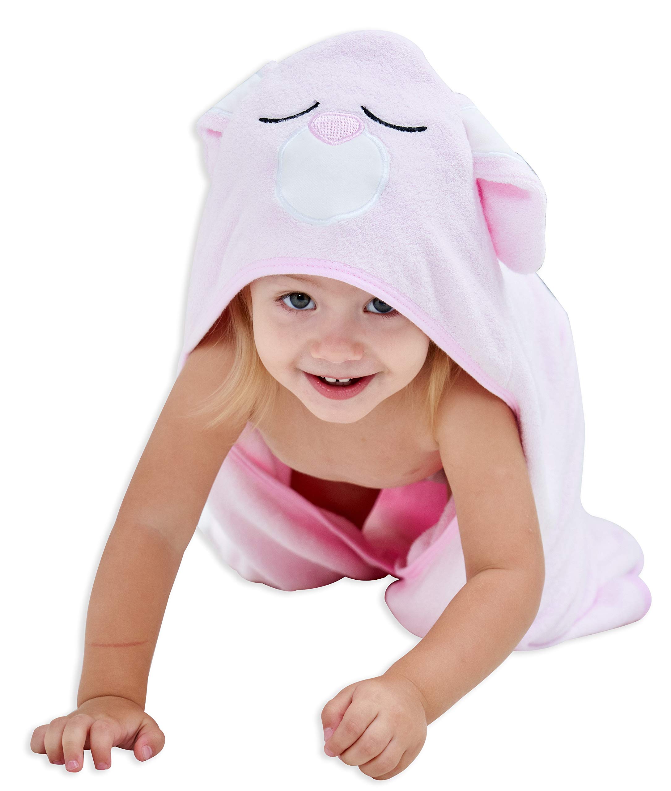 HIPHOP PANDA Baby Washcloths, 6 Pack and Baby Hooded Towel, Pink Rabbit, 37.5 x 37.5 Inch