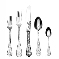 MEPRA 1026CB22020 Casablanca 20-Piece with Leaves Durable 18/10 Stainless Steel European Style Flatware Cutlery Set for Fine Dining, Dishwasher Safe, Service for 4