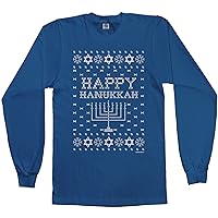 Threadrock Men's Happy Hanukkah (Ugly Sweater) Long Sleeve T-Shirt