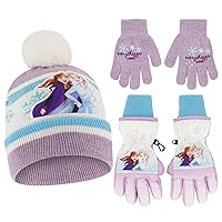 Disney girls Winter Hat With Knit Mittens Set and Insulated Ski Ages 2-4 Or Frozen Knit Gloves and Glove Set, Age 4-7