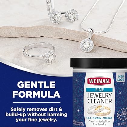 Weiman Fine Jewelry Cleaner Liquid with Cleaning Brush – Restores Shine & Brilliance to Gold, Platinum, Precious Gemstones & Diamond Jewelry, 6 Oz