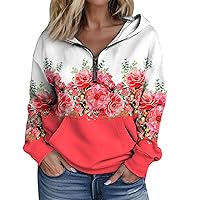 Womens Casual Hooded Women's Fashion Printing Long Sleeve Loose Half Zippered Hoodie With Pockets