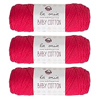 3 Skein La Mia Baby 50% Cotton Total 10.5 Oz Each 3.5 oz (100 g) / 218yd (200m), Medium, Worsted, Super Soft Yarn, Best for Baby and Amigurumi, Pink - L030