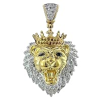 10k Yellow Gold Lion Head Diamond Charm Pendant, 35 x 20 mm Sparkle-Cut solid Lion king Pendant, 0.32 Cttw (I1-I2 Clarity; G-H Color)