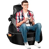 Gaming Bean Bag Chair for Adults [Cover ONLY No Filling] with High Back - Fun Gaming Sofa - Bean Bag Chairs for Adults and Teens - Dorm Chair - Gamer Beanbag Gaming Chair with Cup Holder (Black/Grey)
