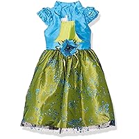 Girls' Cap Sleeve Satin Sparkle Dress, Turquoise, XL (24M)