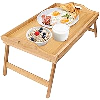 Greenco Bed Tray Table with Foldable Legs, Breakfast Trays with Handles, Eating, Working, Laptop or Snacking - Breakfast Trays for Bed - 100% Natural Bamboo for Strength and Beauty - 20