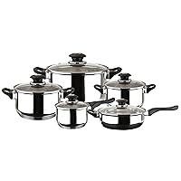 MAGEFESA ® Family 10 Piece Cookware Set, Crafted from Stainless Steel, Easy to Clean and Dishwasher Safe, Soft-Touch Bakelite Handles for a Comfortable Grip, Upgrade Your Kitchen Experience