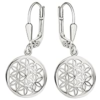 CLEVER SCHMUCK Silver Women's Earrings 24 mm with Flower of Life Diameter 17 mm Simple and Shiny Sterling Silver 925 in Jewellery Case White, Glossy