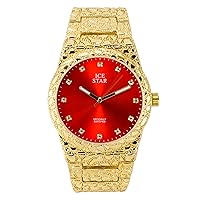 Techno Pave Men's Hip Hop Nugget Watch with Custom Diamond Dial - Fully Adjustable Length - Quartz Movement - 14K Gold & Silver Finish