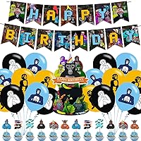 Gorilla Tag Birthday Party Decorations, VR Game Theme Party Supplies with Happy Birthday Banner, Cupcake Toppers, Balloons for Baby Shower Kids Adult Birthday Party Favors