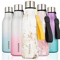 BJPKPK Insulated Water Bottles, 18oz Stainless Steel Metal Water Bottle with Strap, BPA Free Leak Proof Thermos, Mugs, Flasks, Reusable Water Bottle for Sports & Travel, Marble-Amber