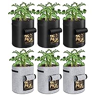 6 Pack 10 Gallon Potato Grow Bags with Flap Window, Garden Planting Bag with Durable Handle, Plant Pots for Tomato, Vegetable and Fruits