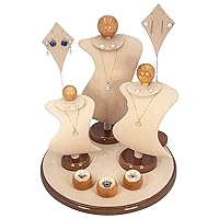 9 Piece Showcase Jewelry Display Set for Necklaces, Earrings, Rings, and Pendants. (Linen w/Wood Trim)