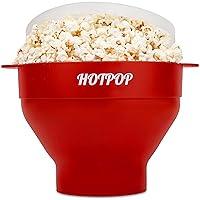 The Original Hotpop Microwave Popcorn Popper, Silicone Popcorn Maker, Collapsible Microwave Popcorn Bowl BPA-Free & Dishwasher Safe (Cherry)
