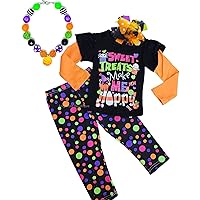 Boutique Clothing Girls Fall Pumpkin Halloween Thanksgiving Scarf Outfit 3-pc Set