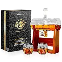 NutriChef Glass Whiskey Decanter with Glasses -1100ml Barrel Whiskey Carafe Alcohol Decanter Set, Decanter w/ Spigot, Stopper & Base, For Brandy Wine Cognac Rum Gin Scotch Bourbon - NutriChef