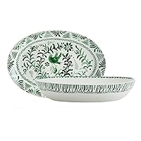 Fitz and Floyd Sicily Green Serving Bowl and Platter, 2 Piece Set