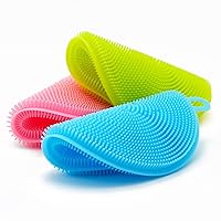 Silicone Sponge (3 Pack) Plus Free Bonus - Food Grade Reusable Sponges for Dishes - Dishwasher Safe, Heat Resistant and BPA Free - Double Sided Silicon Brush - Dish Scrubber - 3 Colors