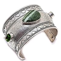 Green Opal, Chrome Diopside .925 Silver Jewelry Cuff Bracelet Adjustable AP-822