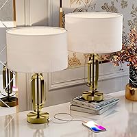 ALIOT Set of 2 Table Lamps for Living Room with USB Ports - Fully Dimmable End Table Lamps for Bedroom, Bedside Nightstand Lamps, Elegant Modern Bed Side Lamps, Bronze&White