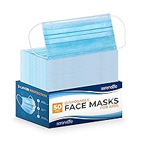SereneLife 50 Count Disposable Childrens Face Masks | Breathable 3-Ply Layers | Non-Woven Fabric | Comfortable Earloops | Daily Use & Personal Care | Easy to Use & Disposable | For Kids (Blue)