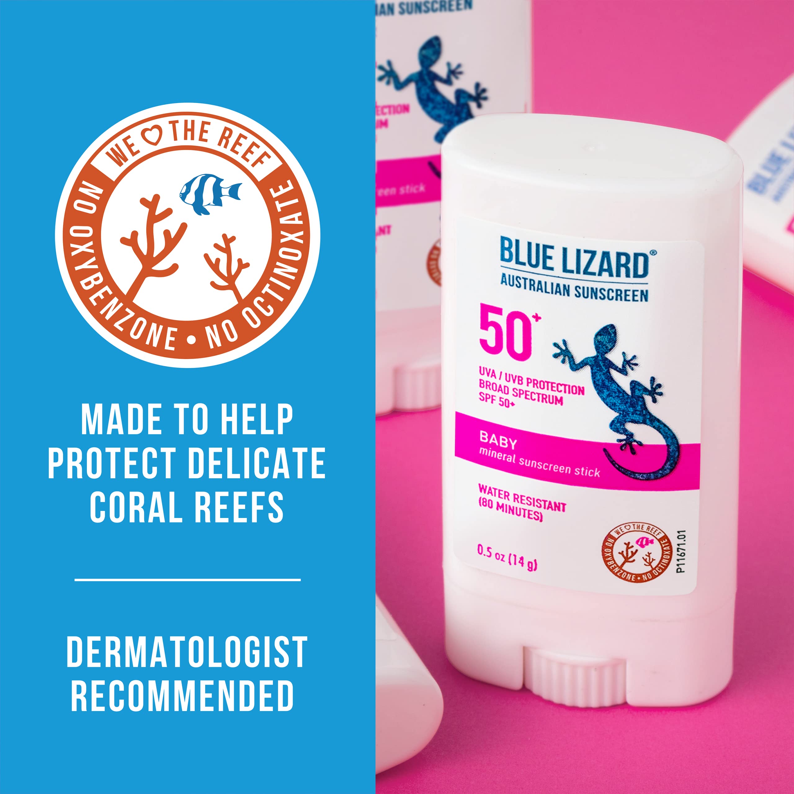 Blue Lizard BABY Mineral Sunscreen Stick with Zinc Oxide, SPF 50+, Water Resistant, UVA/UVB Protection - Easy to apply, Fragrance Free, .5 oz