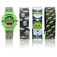 Accutime Lucasfilm Star Wars Baby Yoda Kids Digital Watch - LED Flashing Light, LCD Watch Display, 4 in 1 interchangeable Plastic Straps, Kids, Girls And Boys Watch, in Multi Color Bands (Model: MNL40007AZ)