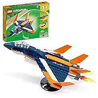 LEGO Creator 3 in 1 Supersonic Jet Plane Toy Set, Transforms from Plane to Helicopter to Speed Boat Toy, Buildable Vehicle Models for Kids, Boys and Girls 7 Plus Years Old, 31126