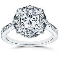 Kobelli Antique Style Floral Forever One (D-F) Moissanite Engagement Ring 1 1/3 CTW 14k White Gold