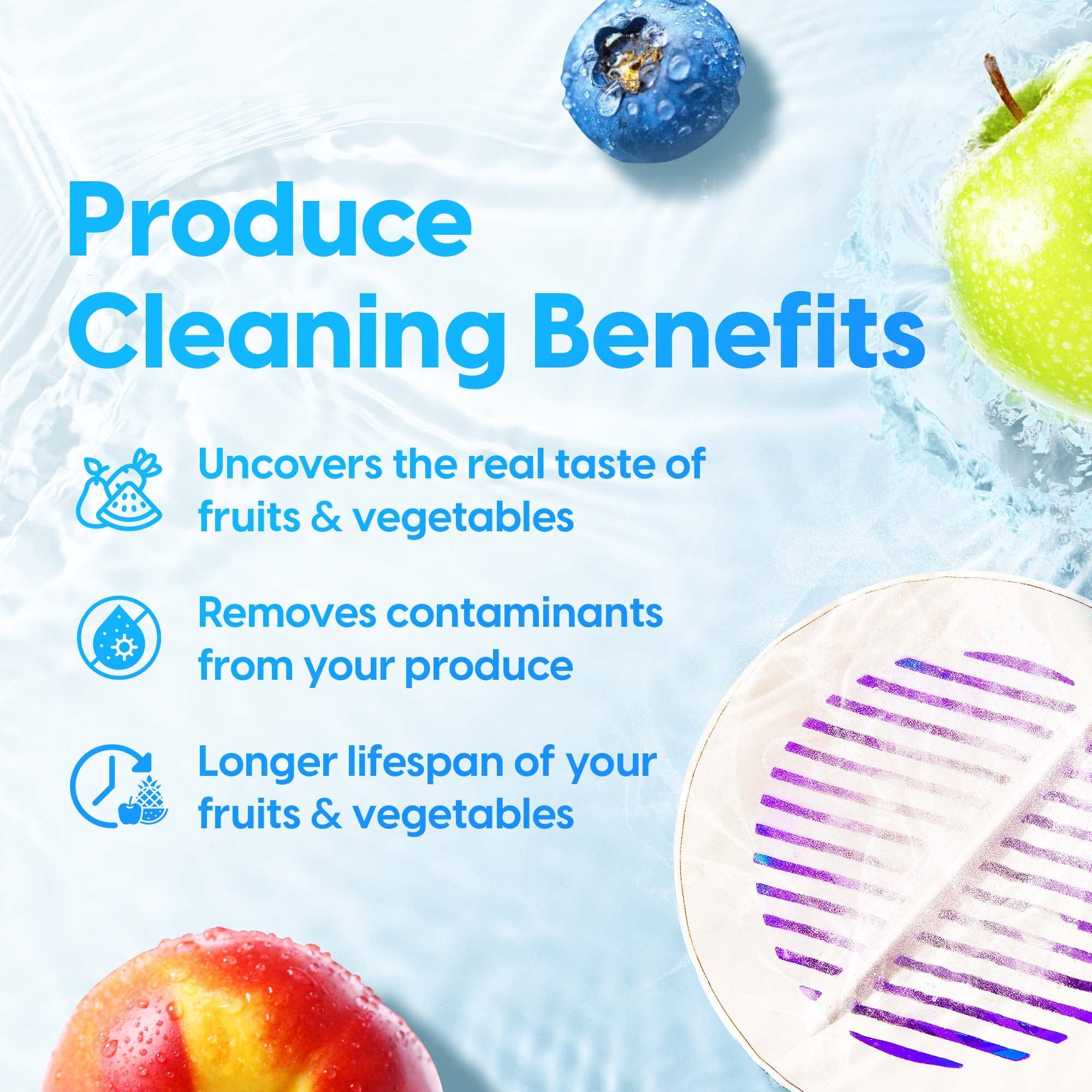 AquaPure - Fruit and Vegetable Washing Machine, Fruit Cleaner Device That Cleans Fresh Produce in Water, Waterproof Fruit and Vegetable Cleaner, Fruit and veggie Purifier, 3.94 x 1.97 in, White & Grey