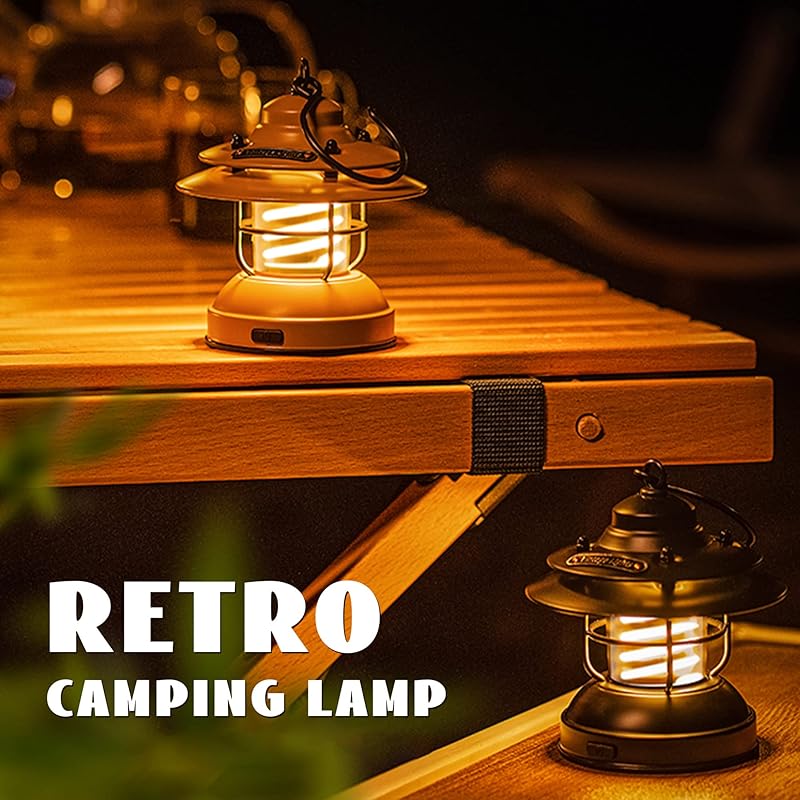 PINSAI LED Retro Camping Lantern,Rechargeable Metal Portable