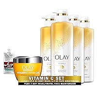 Olay Regenerist Vitamin C + Peptide 24 Brightening Face Cream (1.7 Oz) + Travel Size Whip Face Moisturizer and Cleansing & Brightening Body Wash with Vitamin C and Vitamin B3, 17.9 Fl Oz (Pack of 4)
