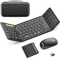Foldable Keyboard and Mouse, Samsers Folding Bluetooth Keyboard Mouse Combo, 2.4G + BT5.0 x 2, Full-Size Portable Travel Keyboard & USB-C Rechargeable Wireless Mouse for iOS Android Windows Mac OS
