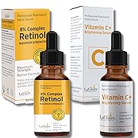Skincare Duo: 1 Unit of 8% Complex Retinol Face Serum + 1 Unit of Vitamin C+ Serum, Anti-Aging, Brightening, Firming, Smoothing, 30 ml Each