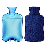 samply Hot Water Bottle with Knitted Cover, 1L Hot Water Bag for Children, Hot and Cold Compress, Hand Feet Warmer, Neck and Shoulder Pain Relief,Navy Blue