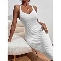 TLULY Sweater Dress for Women Solid Rib-Knit Sweater Dress Sweater Dress for Women (Color : White, Size : Large)