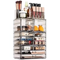 Sorbus Large Makeup Organizer - Clear Stackable Jewelry & Makeup Organizer For Vanity, Bathroom Storage, Dresser - 12 Drawers Cosmetic Beauty Organizers and Storage with Lipstick, Makeup Brush Holder