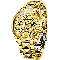 OUPINKE Gold Skeleton Men’s Automatic Mechanical Watches Luxury Dress Self Winding Sapphire Crystal Tungsten Steel Luminous Waterproof Wrist Watches